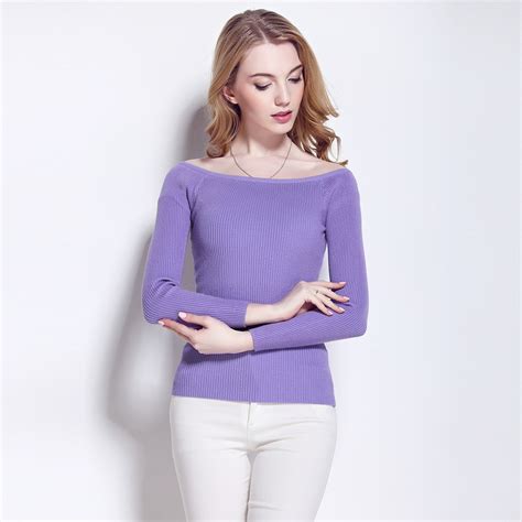 Outono Inverno Sexy Off Ombro Dividir Malha Sweater Mulheres Marca