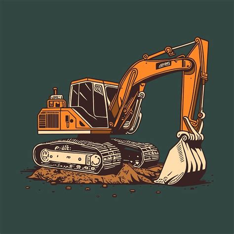 Premium Vector Big Excavator Is Digging The Ground At Work Hand Drawn