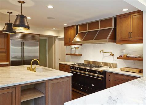 Amazing Kitchen Features Brown Stained Oak Cabinets Paired With White