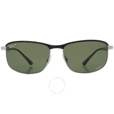 Ray Ban Chromance Polarized Dark Green Rectangular Unisex Sunglasses