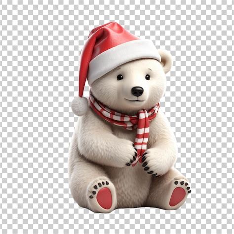 A Polar Bear Wearing A Santa Hat And A Scarf With A Santa Hat On It