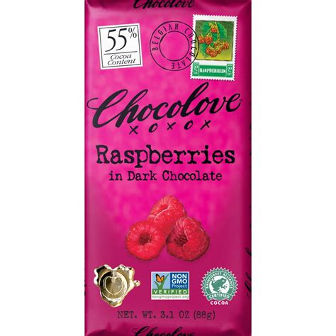 Chocolove 55 Dark Chocolate Bar With Raspberries World Wide Chocolate