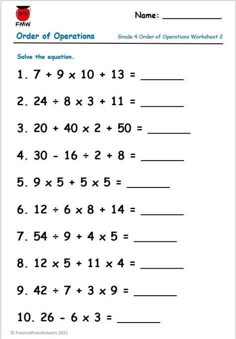 6th Grade Order Of Operations Worksheets Worksheets Library