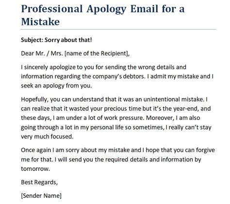 Sample Apology Email For A Mistake Professional And Personal Day To