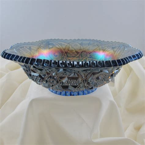 Antique Imperial Blue Wheels Carnival Glass Flared Bowl Rare Powder