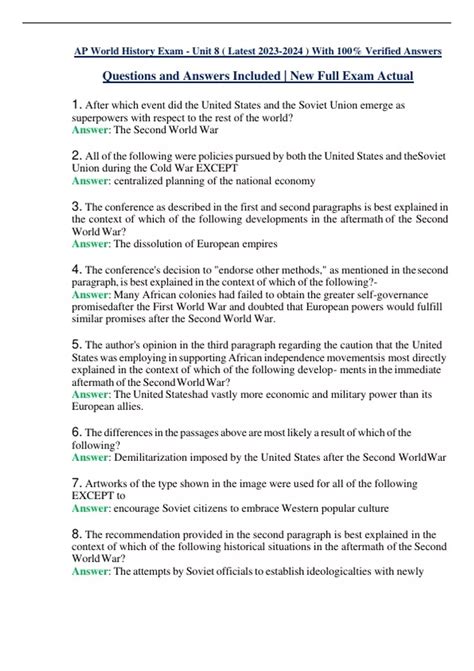 AP World History Exam - Unit 8 ( Latest ) With 100% Verified Answers