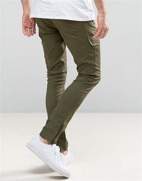 Lyst Asos Super Skinny Pants With Zip Cargo Pockets In Khaki In Green