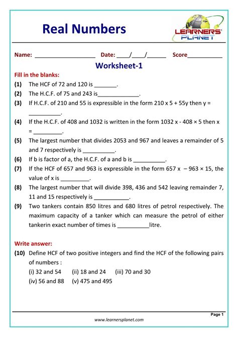 Real Numbers 10 Class