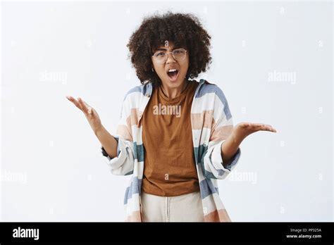 Waist Up Shot Of Pissed And Annoyed Rude African American Woman In