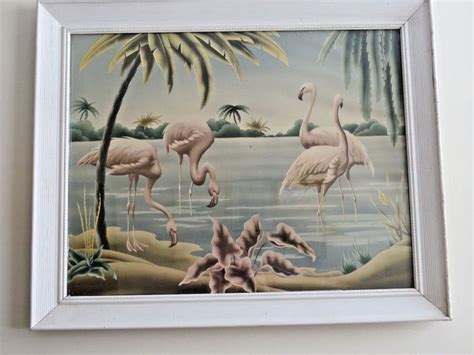 MID CENTURY PINK FLAMINGO FRAMED PRINT TURNER ART RETRO VTG TROPICAL