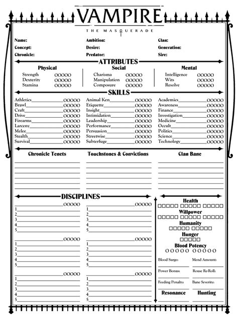 Form Fillable Vampire Larp Char Sheet Printable Forms Free Online