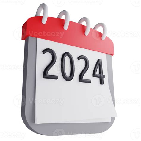 3d render Novo ano 2024 calendário ícone isolado em transparente fundo