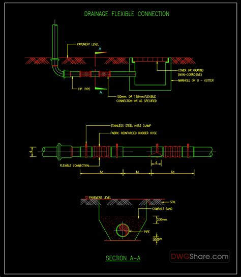 Drainage Flexible Connection Autocad Drawing Autocad Autocad