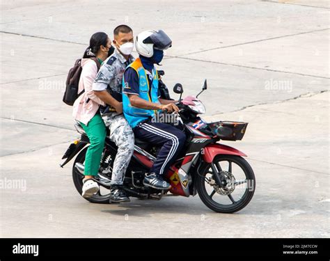 Samut Prakan Thailand Apr A Taxi Driver On A Motorcycle