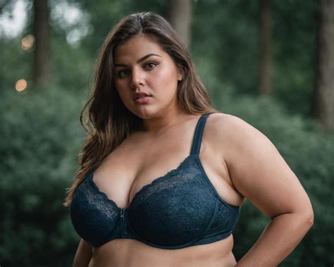 Premium Photo A Plus Size Woman Wearing A Blue Lace Bra