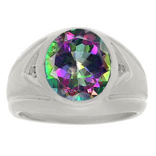 Oval Cut Mystic Fire Topaz Birthstone Diamond Men S Ring In Silver