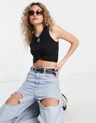 Noisy May Crop top torsadé sur le devant Noir ASOS