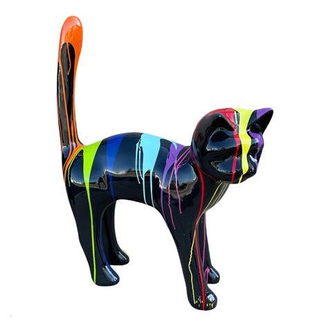 Statue Chat Resine H Cm Noir Multicolore Prestige House