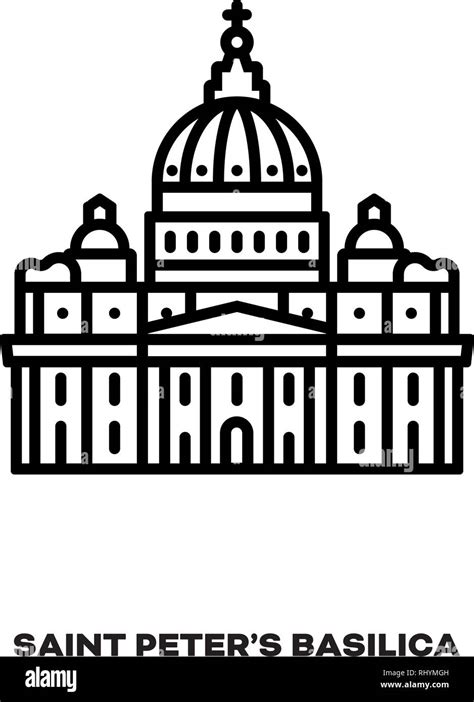 Saint Peters Basilica At Vatican City Rome Italy Vector Line Icon