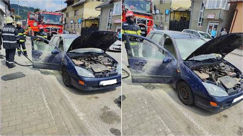 FOTO UPDATE INCENDIU la Câmpeni Un autoturism a luat foc pe strada