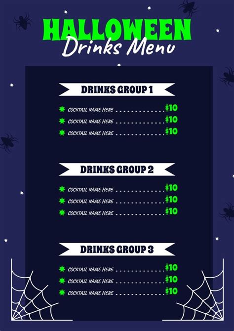 Spooky Halloween Bar Specials Drinks Menu Template