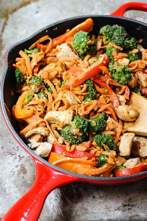 30 Minute Spicy Thai Peanut Chicken And Sweet Potato Noodle Stir Fry