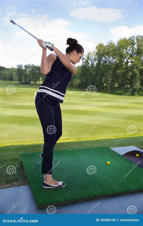 Portrait Of Young Female Golf Player Stock Photo Image Of Game Iron