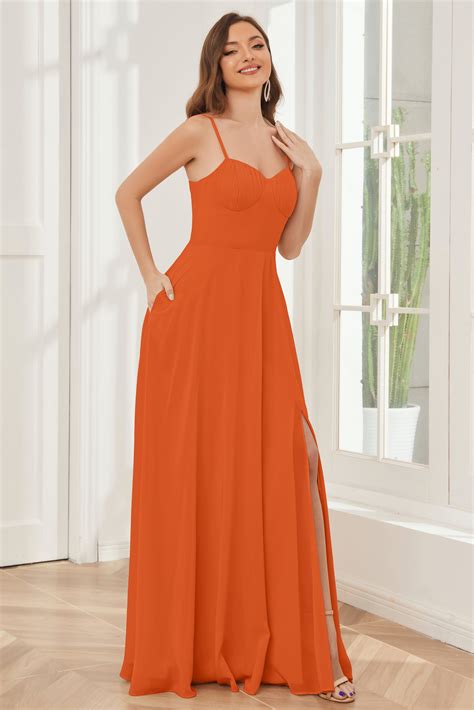 A Line Spaghetti Straps Chiffon Bridesmaid Dresses