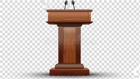 Realistic Modern Mockup of a Wooden Pulpit, Podium, or Tribune with a Microphone. Mic Stands ...