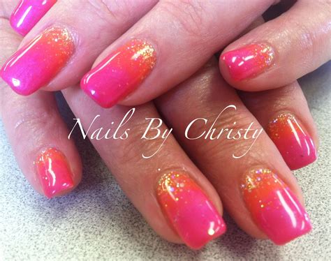 Orange And Pink Sparkle Ombré Shellac Nails Christy Mane Tamers