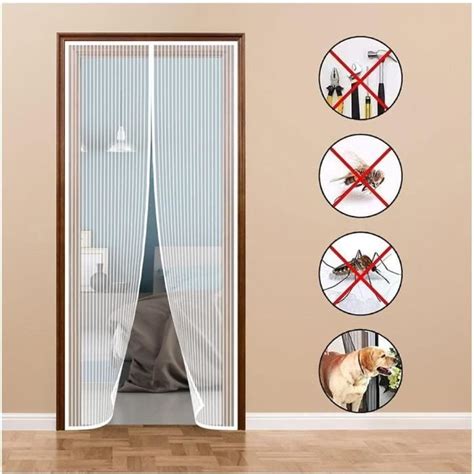 Rideau De Porte Antimoustique 80x210cm Blanc Moustiquaire Porte