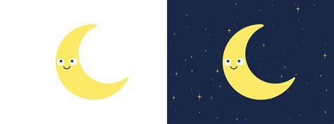 Crescent Moon With Kawaii Face Clipart Simple Cute Yellow Smiling