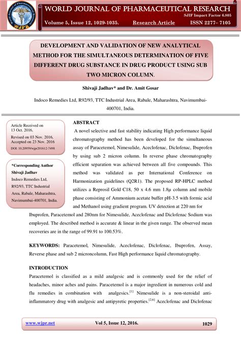 Pdf Development And Validation Of New Analytical Method For The