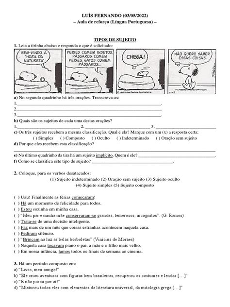 Atividade Sujeito Simples E Composto - 1.1. Atividade - Tipos de Sujeito e Período Simples e Composto | PDF