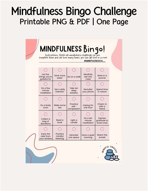 Printable Mindfulness Bingo Daily Mindfulness Challenges Gratitude