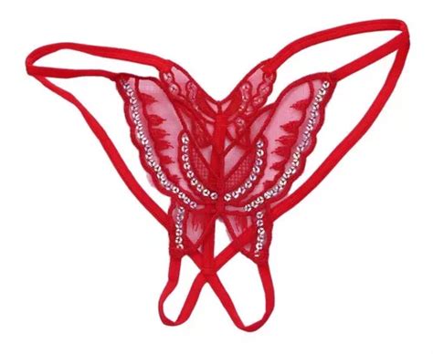 Sexy Tanga Abierta Con Bordado Mariposa Encaje Lenceria Mercadolibre