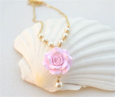 Light Pink Rose Necklace Pink Flower Necklace Pink Bridesmaid