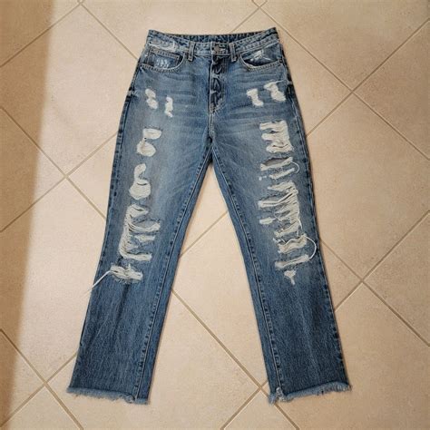 LF CARMAR Boyfriend Ripped Distressed Jeans Raw Hem M Gem