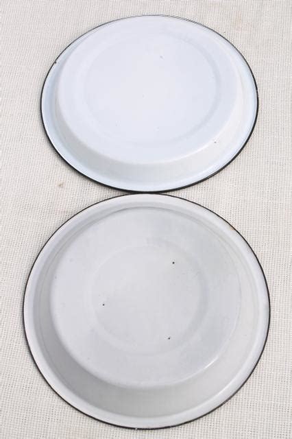 Rustic Vintage Camp Cookware Old White Enamelware Pans Or Pie Plates