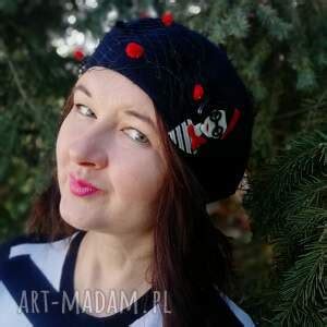 Handmade czapki granatowy beret ღ art Madam pl