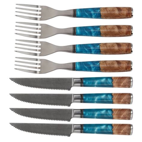 Hip Home Damascus Pattern Steak Knives And Forks Set Cuchillos Kitchen