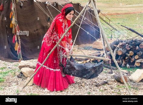 Qashqai Woman Shaking Goat Milk To Make Cheese Qashqai Nomad Camp