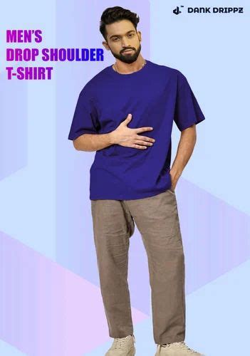 Plain Blue Men Drop Shoulder Cotton T Shirt Round Neck At Rs 220 In