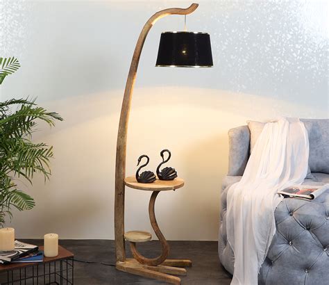 Buy Kwan Fabric Shade Shelf Floor Lamp With Wood Base Black At