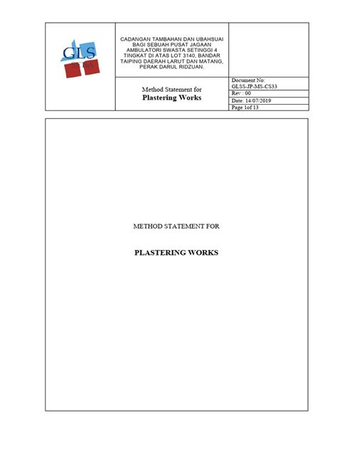 Cs33 Method Statement For Plastering Works Pdf Plaster Concrete