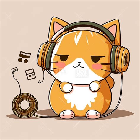 Premium Photo Cat Wearing Headphones Vector Illustration