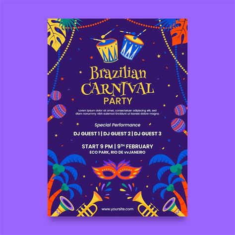 Free Vector Flat Brazilian Carnival Vertical Poster Template