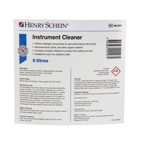 HS 9889978 Henry Schein Instrument Cleaner Concentrate 5L Bottle