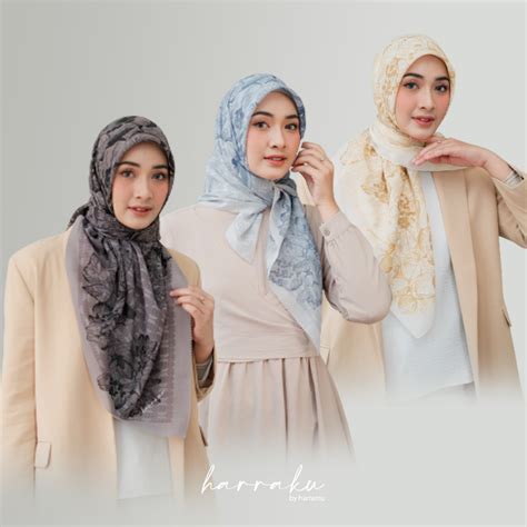 Jual HARRAMU Jilbab Segiempat Motif Zera Voal Paris Premium Hijab Segi