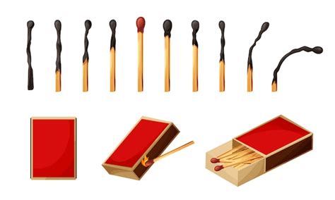 Premium Vector Match Box With Burnt Sticks Set Of Matchsticks With